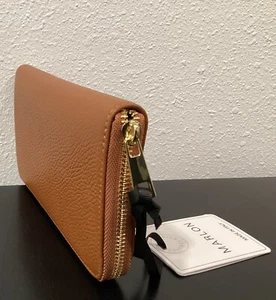 Marlon Made in Italy Calf Leather Kate Wallet Zip Around 8" x 4.25" Cuoio New - Picture 1 of 9