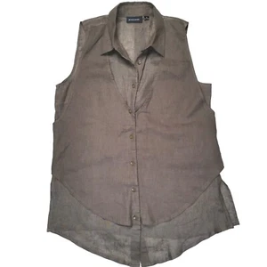 Gordon Smith Grey 100% Linen Sleeveless Button Shirt / Vest Tank Women's Size 12 - Picture 1 of 9