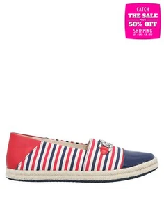 GEOX RESPIRA Espadrilles US5 UK2.5 EU35 Varnished Trim Striped Blue Flat - Imagen 1 de 4