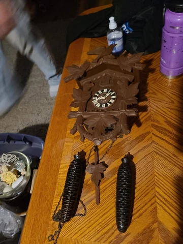 Vintage Black Forest Wood Carved Cuckoo Clock - Bird and Leaves Cover