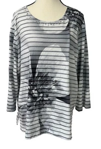 Women’s Extra Large XL Alfred Dunner Gray Stripe With Flower B50 - Picture 1 of 10