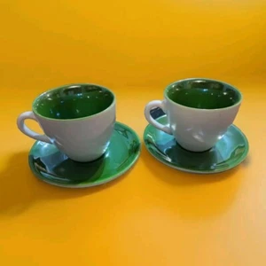 2 Starbucks Coffee 3oz. Demitasse Cups & Saucers Set Pearlescent Green. 2005 - Picture 1 of 5