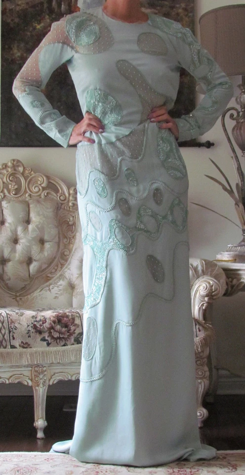 EMILIO PUCCI Pasarela Adornada, Piezas de Encaje, Vestido Largo It 44, EE. UU. 8-10, REINO UNIDO 12, M-L Foto 1 de 4