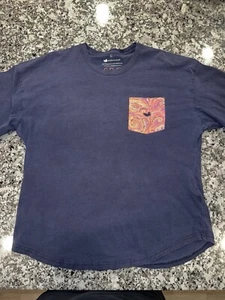 Southern Marsh T Shirt LargeWomen Blue Pink Pocket Long Sleeve Paisley Spell Out - Picture 1 of 6