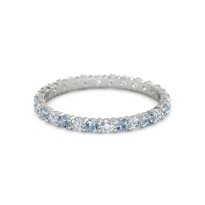 Full Eternity Blue Topaz Round 2.50 MM 925 Sterling Silver Ring Jewelry - Picture 1 of 7