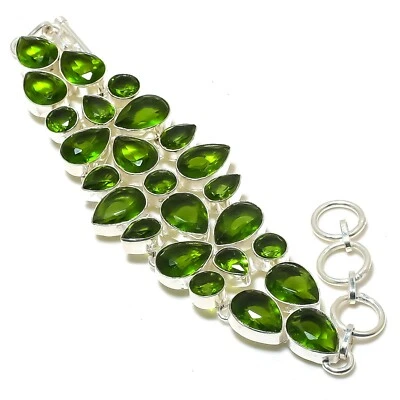Peridot Gemstone Handmade 925 Sterling Silver Jewelry Bracelet Gift For Love - Image 1 of 4