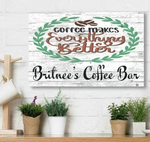 PERSONALIZED Coffee Bar Sign Farmhouse Kitchen Decor COFFEE Christmas Gift Idea - Picture 1 of 5