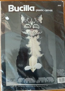 Bucilla 1990 Cat & Mouse Doorstop Stitch Kit #5942~Plastic Canvas NEW - Picture 1 of 4