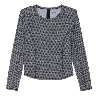 Lululemon On Pace Cinched Tee Black Gray Print Lace Up Back Long Sleeve Size 10 - Image 1 of 4