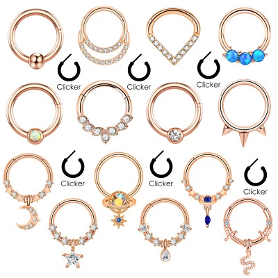 16G铰边Septum Clicker段鼻环唇耳软骨Daith玫瑰金-ONE — 第 1/4 张图片