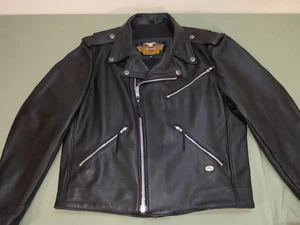 GENUINE HARLEY DAVIDSON LEATHER MOTORCYCLE JACKET USA BLACK MEN'S LARGE NICE! - Picture 1 of 9
