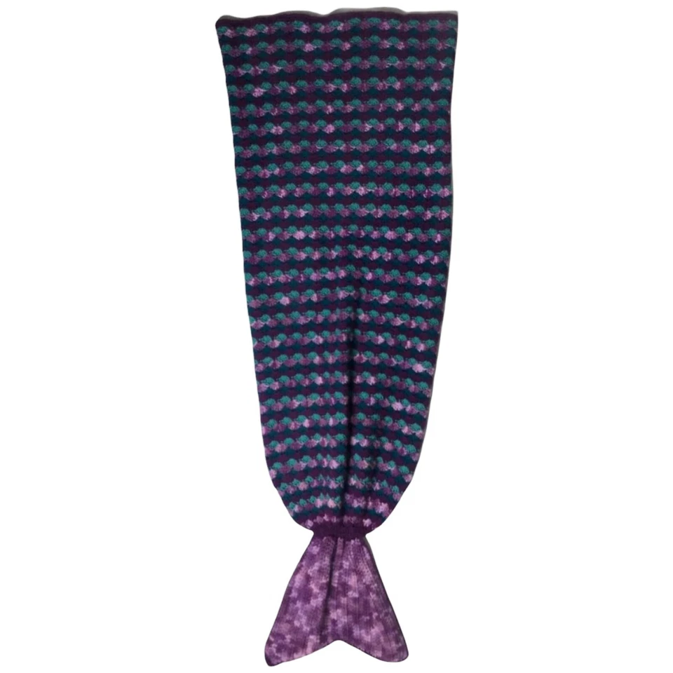 Handmade Hand Crafted Purple Green Diamond Mermaid Tail Throw Blanket 63x20 - Image 1 of 4