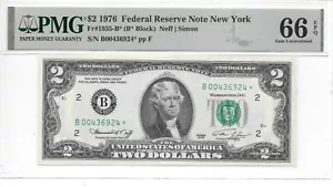 1976* New York Star (B* Block) $2 FRN PMG 66 EPQ Gem Uncirculated - Picture 1 of 6