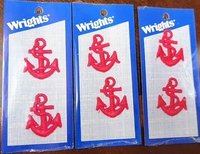Red Anchors 1  1/4" x 1  1/4"   6 Pc Lot Embroidered Applique Wrights - Image 1 of 4