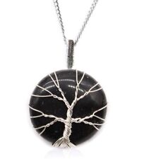 Tree Of Life Gemstone Necklace Black Onyx Silver Plated Chain Length 50cm New