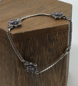 Bracciale Stazione Marcasite Ametista Argento Sterling Tg 7 Marcato LEGGI - Foto 1 di 5