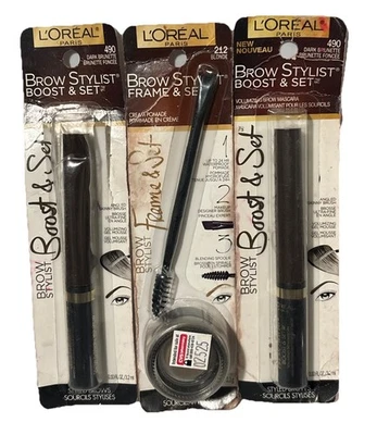 2x L'Oreal Brow Stylist Boost Set Brow Mascaras #490 Dark Brunette + Frame 212 - Image 1 of 4