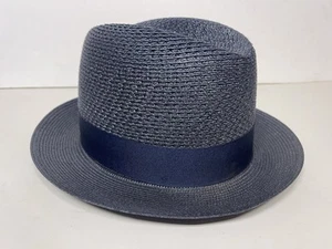 Vtg Dobbs 5th Avenue Blue Florentine Milan Straw Panama Hat Fedora 7 1/4 — 57 - Picture 1 of 12