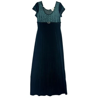 Papell Boutique Evening Velvet Maxi Dress Size 16 Emerald Green Formal Stretch - Image 1 of 4