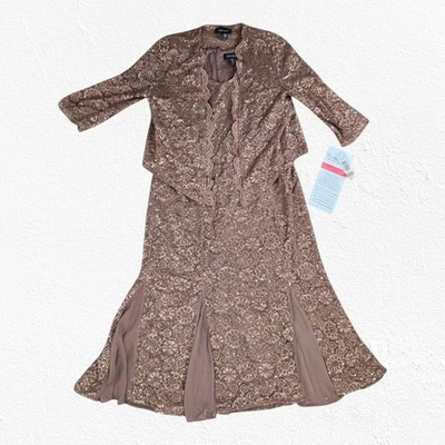 90s Vintage Bronze Midi Dress Brown Sequin Floral Lace Column Midi Dress Size 12 - Image 1 of 4