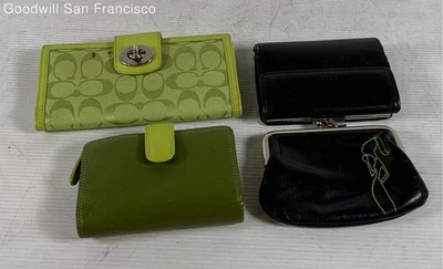 Lot Of 4 Coach Visconti Hype Green Black Leather Rectangle Clutch Folding Wallet - Image 1 of 4