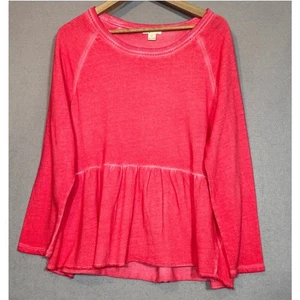 Style & Co Pink Peplum Top L Long Sleeve Distressed Femme Soft Romantic Casual - Picture 1 of 6