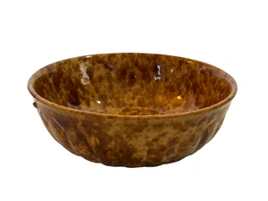 Antique Vintage Mottled Art Pottery Ribbed Yellowware Mixing Serving Bowl 7" - Picture 1 of 6