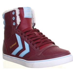 Hummel Stadil Slim Unisex Fur Lined Canvas Trainers In Burgundy UK Size 3 - 11 - Picture 1 of 12