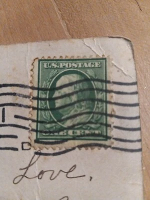 1908 BENJAMIN FRANKLIN 1 CENT GREEN STAMP  on Halloween  post card.   - Image 1 of 4