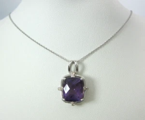 LEVIAN 14K WHITE GOLD AMETHYST & DIAMOND PENDANT W/18" CHAIN .045TDW  6.1G - Picture 1 of 7