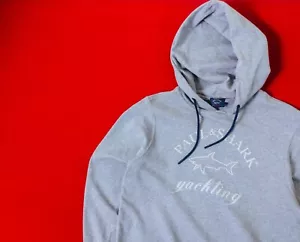 PAUL & SHARK Men Gray 100% Cotton Hoodie Size XS - S / 46 Large Logo Pullover - Picture 1 of 12