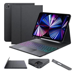 Tablethülle mit beleuchteter Tastatur für iPad Air und Pro 12.9 Zoll, schwarz - Bild 1 von 12