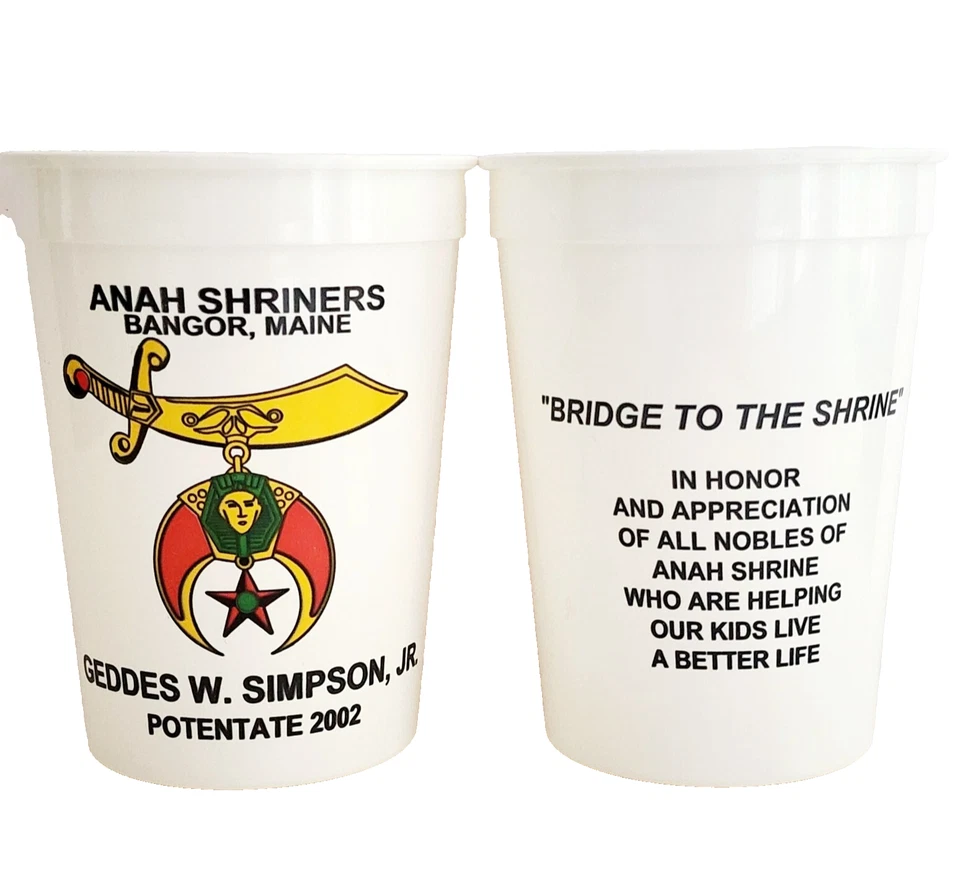 2002 Anah Shriners Lot Of 2 Plastic Cups Bangor Maine Geddes Simpson Masonic C90 - Image 1 of 1