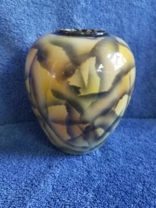 Vintage einzigartige gelbe kristallin glasierte Kunstvase 5,5" - Bild 1 von 4