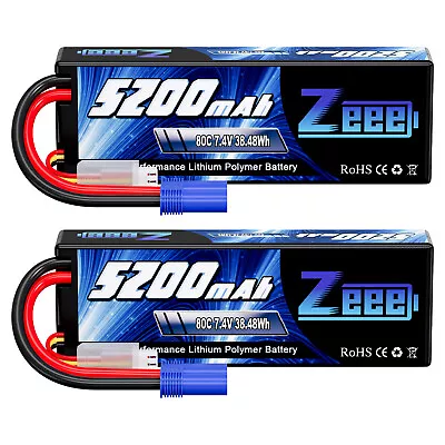 2x Zeee 7,4V 5200mAh 2S Lipo Akku Batterie 80C EC5 für RC Auto Boat Flugzeug UAV - Bild 1 von 4