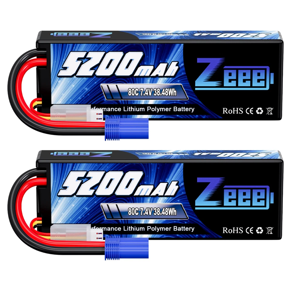 2pcs Zeee 2S Lipo Akku Batterie 7 4V 5200mAh 80C EC5 Plug für RC Auto Truck FPV