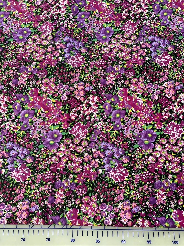 Vintage Purple floral Dressmaker Fabric 58"w x 108" Drapes Synthetic Rich Garden - Image 1 of 4