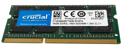 Crucial 1 x 16GB DDR3L-1600 SODIMM 1600MHz Laptop Memory RAM - Image 1 of 2