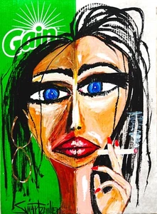 MISS GAIN LADY PAINTING 18" x 25" UNIQUE original SWARTZMILLER DNA SIGNED ART - Picture 1 of 22