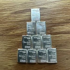 Lot of 10 - 1 gram Valcambi Suisse Silver Bars .999 Fine Silver - Picture 1 of 1