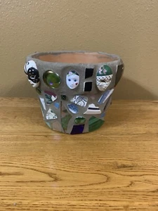 One Of A kind Mosaic Flower Pot With Faces Masquerade Masks Art Nouveau - Picture 1 of 5