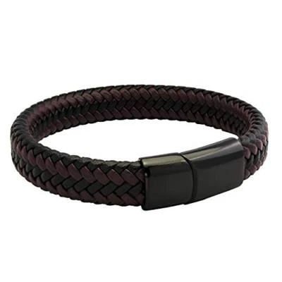 Pulsera de cuero trenzado con cierre magnético de acero inoxidable elegante 555Jewelry para hombre Foto 1 de 4