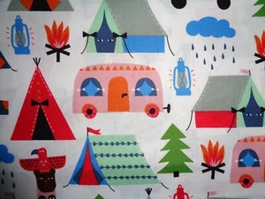 Handmade cotton crib sheet white/ Camping/Tents/Trees/ Neutral - Picture 1 of 1