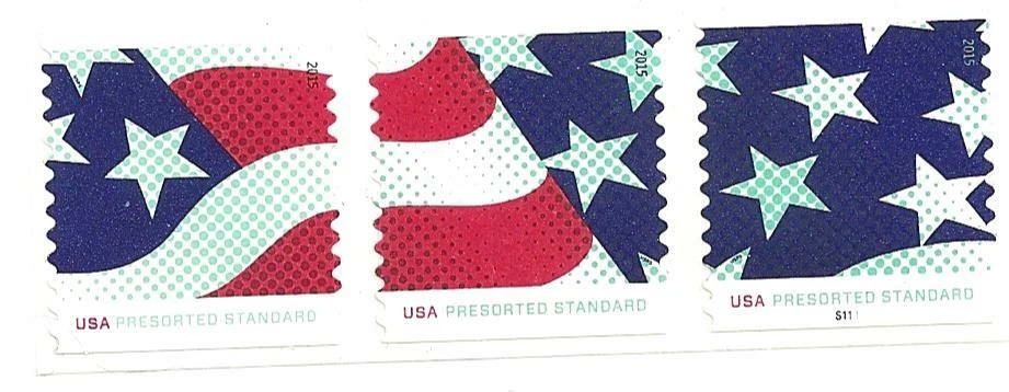 US Flag Presorted Standard coil strip of 3 in Scott order 4961-4963 w/ Plate No - Image 1 of 1