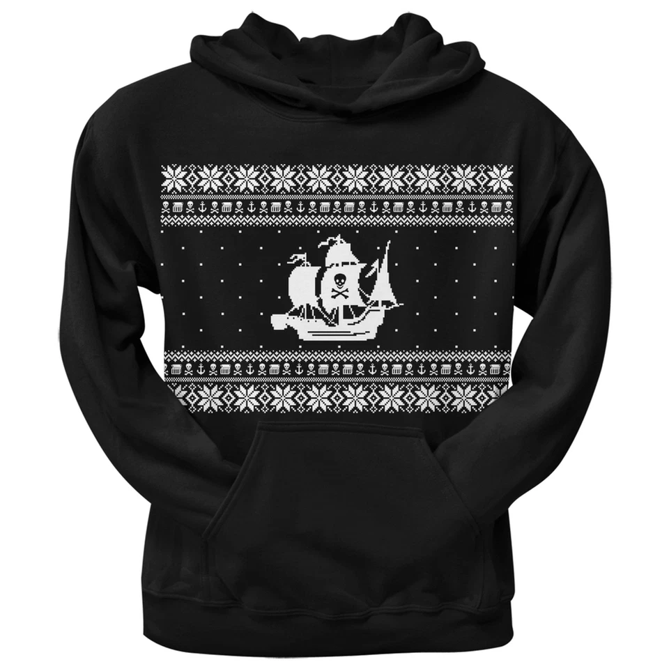 Pirate Ship Ugly Christmas Sweater Black Pullover Men's Hoodie Hooded Sweatshirt — 第 1/1 张图片