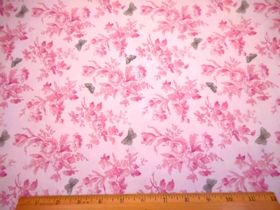 Tela Edredón Por Yarda Pequeña Gris Mariposa Lt Rosa Floral sobre Marfil Algodón Premium #C Foto 1 de 2