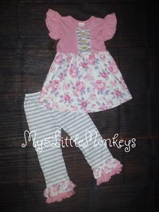 NEW Boutique Floral Ruffle Tunic Dress & Leggings Girls Outfit Set  - Picture 1 of 4