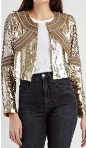 Veronica Beard Phaedra Sequin Crop Jacket Size XL Extra Large Gold NWT $1198 - Picture 1 of 11