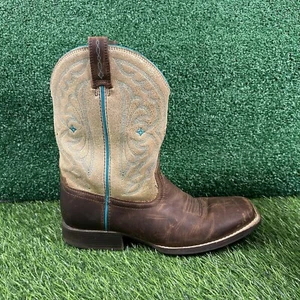 Ariat Quickdraw Boots Womens 6.5 / 6Y Brown Leather Cowgirl Western Embroidered - Picture 1 of 12