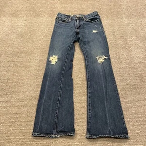 Abercrombie Jeans Girls 12 Slim Baxter Low Rise Bootcut Medium Wash Distressed - Picture 1 of 17